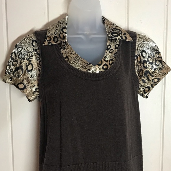 AGB Brown & Cheetah Animal Print Blouse 
Size Large 10 - 12
55% Ramie 45% Cotton - Picture 5 of 12
